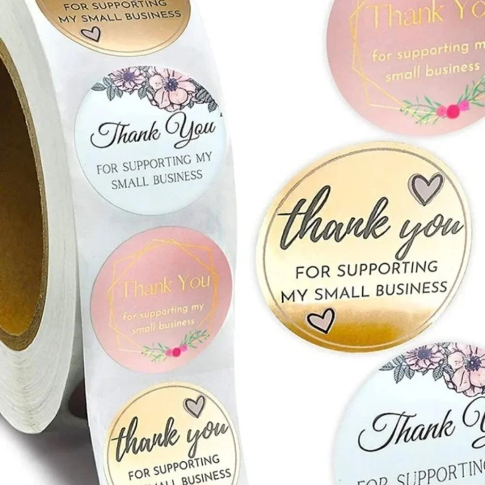 500 Stickers Multicolor Floral Thank You for Supporting my Small Business 1